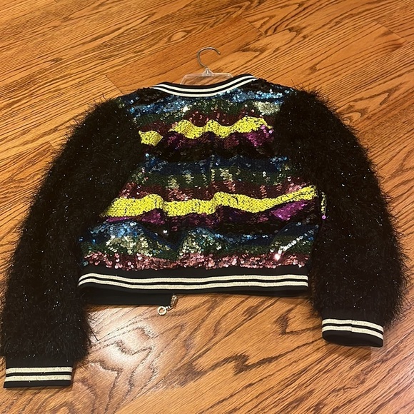 Hannah Banana Girl’s Sequin Jacket with Faux Fur Sleeves Size 14 - Picture 4 of 7
